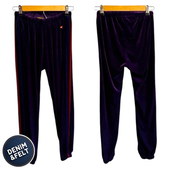 Aviator Nation Women’s Purple Classic Velvet Rainbow 5 Stripe Sweatpants/Joggers - Picture 5 of 6